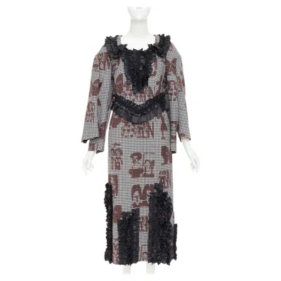 Pre-owned Comme Des Garçons Comme Des Garcons 2019 Brown Black Wool Gingham Multi Sleeve Ruffle Midi Dress S