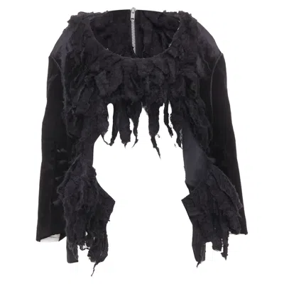 Pre-owned Comme Des Garçons Comme Des Garcons 2019 Runway Black Shredded Silk Fringe Multi Sleeve Top Xs