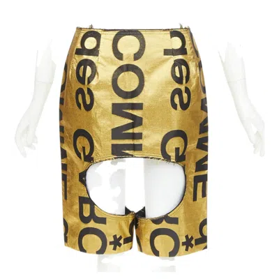 Pre-owned Comme Des Garçons Comme Des Garcons 2020 Runway Gold Black Polyester Silk Logo Cut Out Shorts M