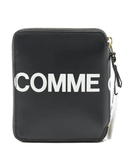 Pre-owned Comme Des Garçons 2020s Logo Leather Round Zip Wallet In Black