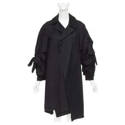 Pre-owned Comme Des Garçons Comme Des Garcons 2021 Black Twill Cotton Ruffled Bow Sleeve Asymmetric Coat S
