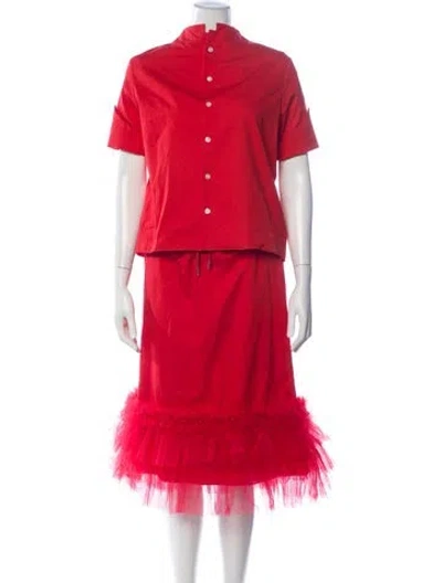 Pre-owned Comme Des Garçons 2025 Mesh Accents Skirt Set In Red