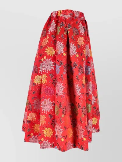 Comme Des Garçons A-line Silhouette Floral Pattern Pleated Skirt In Red