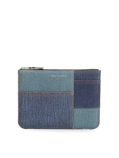 Comme Des Garçons Patchwork Pouch In Blue