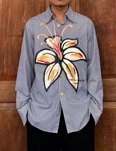 Pre-owned Comme Des Garçons Ad 2002 Flower Painted Striped Shirt In Black