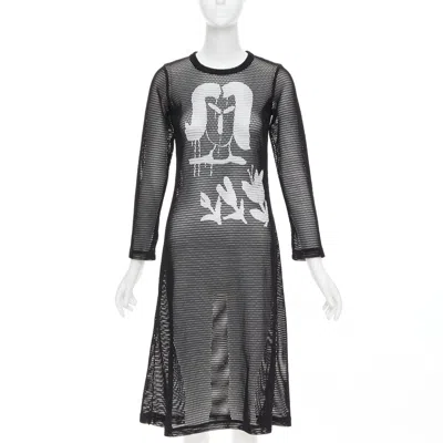 Pre-owned Comme Des Garçons Comme Des Garcons Alisa Yoffe¬†2019 White Black Abstract Face Net Mesh Dress Xs