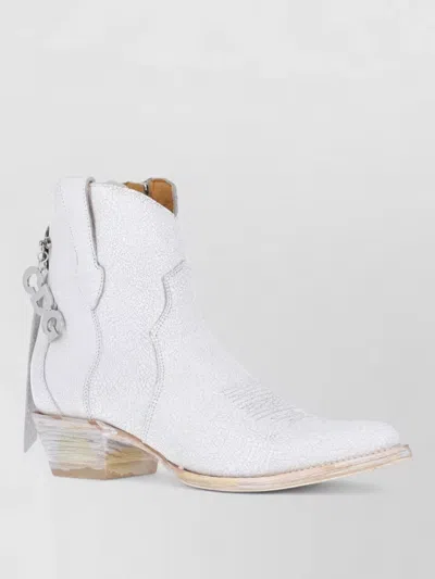 Comme Des Garçons Ankle Boots Pointed Toe Textured Finish Charm In White