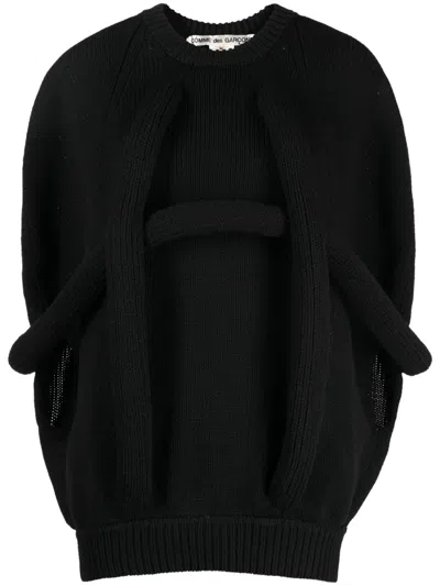 Comme Des Garçons Appliqué-detail Chunky-knit Jumper In Black