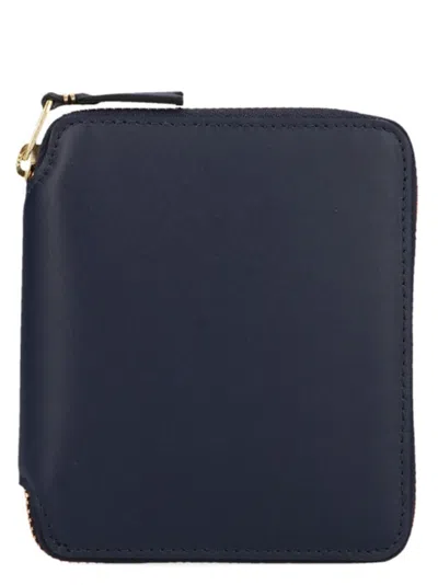 Comme Des Garçons Zip-closure Compact Calfskin Wallet In Blue