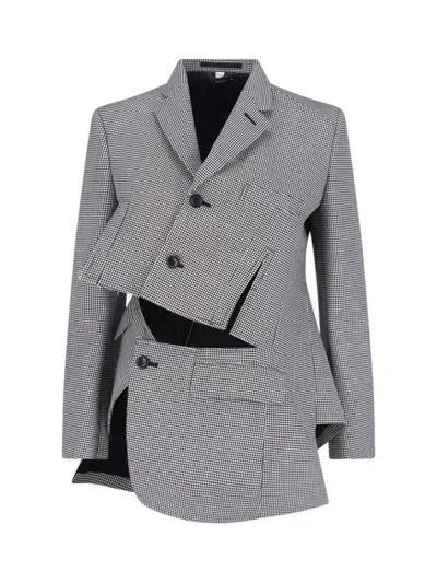 COMME DES GARÇONS ASYMMETRIC BLAZER - BLACK/WHITE HOUNDSTOOTH