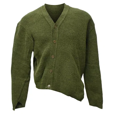 Comme Des Garçons Asymmetric Cardigan In Green Wool