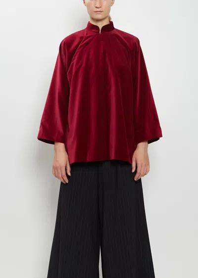 Comme Des Garçons Asymmetric Cotton Velvet Jacket In Burgundy