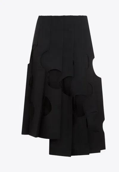 Comme Des Garçons Comme Des Garcons Womens Black Cut-out Raw-hem Mid-rise Woven Midi Skirt