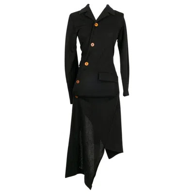Pre-owned Comme Des Garçons Asymmetric Dress In Unlined Wool In Black