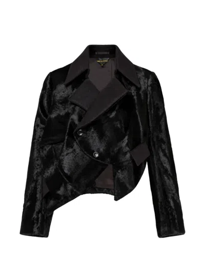 Comme Des Garçons Asymmetric Faux-fur Jacket In Black
