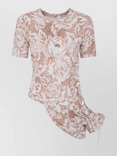 Comme Des Garçons Asymmetric Hem Floral Textured Knit T-shirt In Neutral