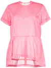 Comme Des Garçons Asymmetric-hem Perforated T-shirt In Pink