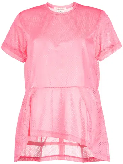Comme Des Garçons Asymmetric-hem Perforated T-shirt In Pink