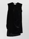 Comme Des Garçons Asymmetric Hem Velvet Draped Sleeveless Dress In Black