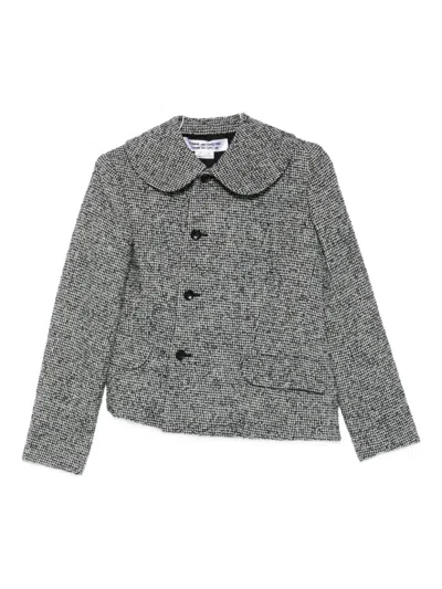 Comme Des Garçons Asymmetric Houdstooth Jacket In Gray