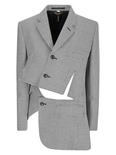 COMME DES GARÇONS ASYMMETRIC PIED DE POULE BLAZER WITH CLASSIC COLLAR AND DISTINCTIVE DETAILS