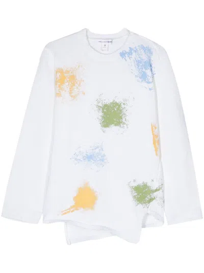 Comme Des Garçons Asymmetric Print Knit Blouse In White And Multicolour For Men