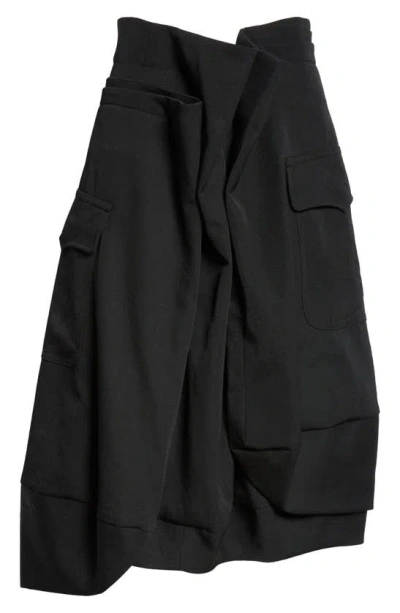 Comme Des Garçons Asymmetric Ruched Wool Gabardine Skirt In Black