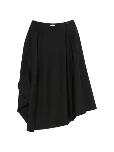 Comme Des Garçons Comme Des Garcons Asymmetric Wool With Draped Detailing Skirt In Black