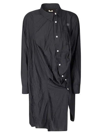 COMME DES GARÇONS ASYMMETRICAL BLACK LONG SHIRT WITH FLUID DRAPING