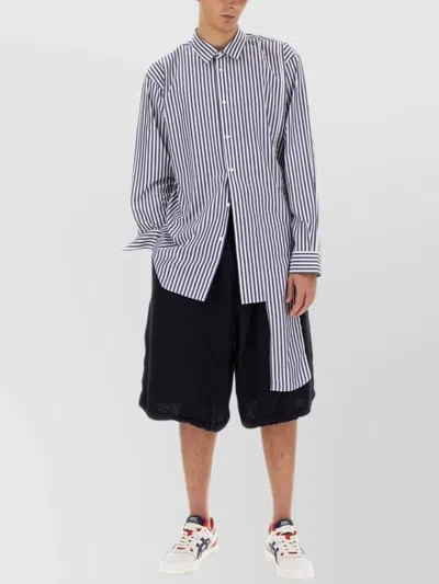 Comme Des Garçons Asymmetrical Collar Striped Shirt In Black