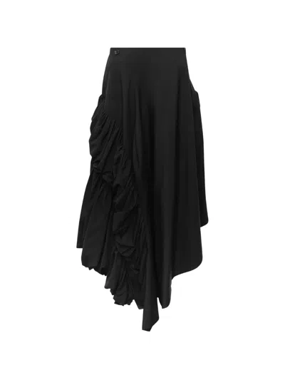 Comme Des Garçons Asymmetrical Draped Midi Skirt In Black