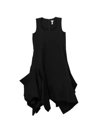 Comme Des Garçons Asymmetrical Ruffle Midi Dress In Black