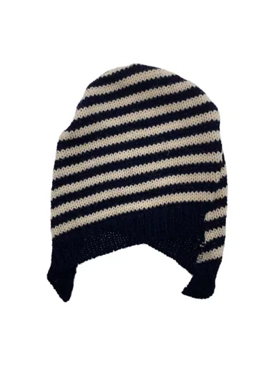 Pre-owned Comme Des Garçons Asymmetrical Striped Wool Knit Beanie