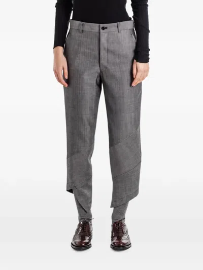 Comme Des Garçons Asymmetric-hem Tailored Trousers In Gray