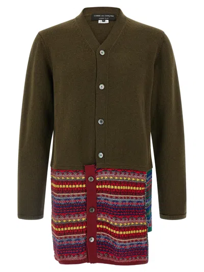 Comme Des Garçons Green V-neck Patchwork Cardigan