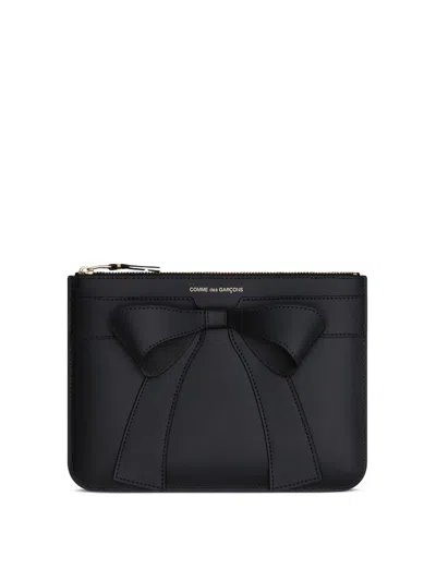 Comme Des Garçons Big Bow Leather Card Case In Black