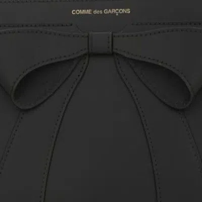 Comme Des Garçons Big Bow Leather Pouch Bag In Black