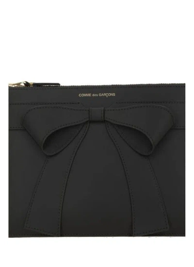 Comme Des Garçons Big Bow Leather Pouch Bag In Black