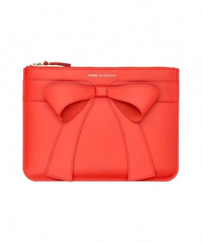 Comme Des Garçons Big Bow Leather Pouch Bag In Red