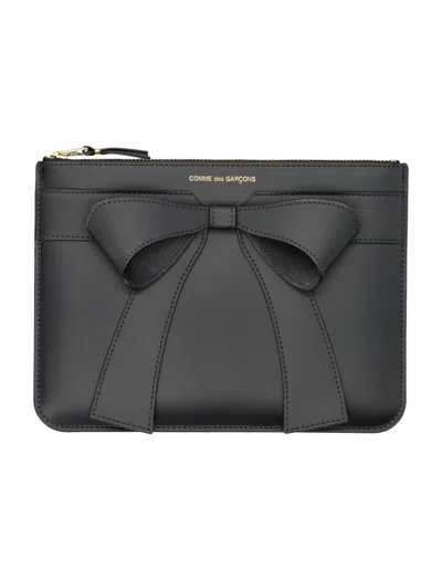 Comme Des Garçons Big Bow Leather Pouch In Black