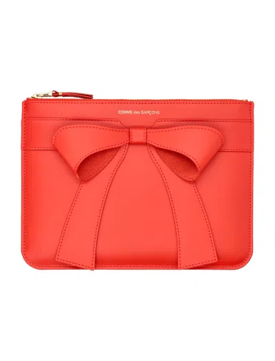 Comme Des Garçons Big Bow Leather Pouch In Red