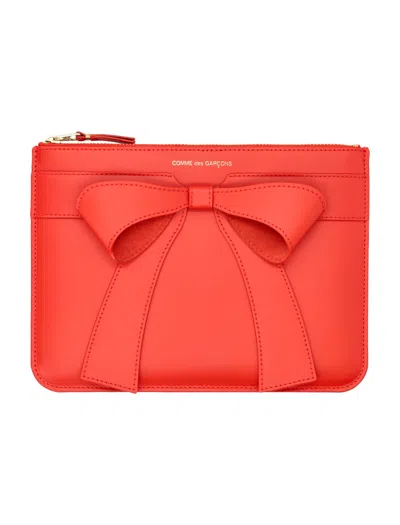 Comme Des Garçons Big Bow Leather Pouch In Orange