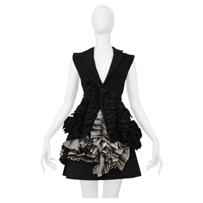 Pre-owned Comme Des Garçons Comme Des Garcons Black And Gray Pleated Skirt With Ruffles And Leather Buckles
