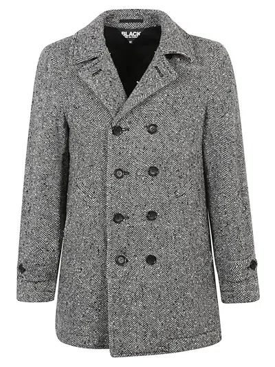COMME DES GARÇONS BLACK & WHITE V-NECK DOUBLE BREASTED COAT