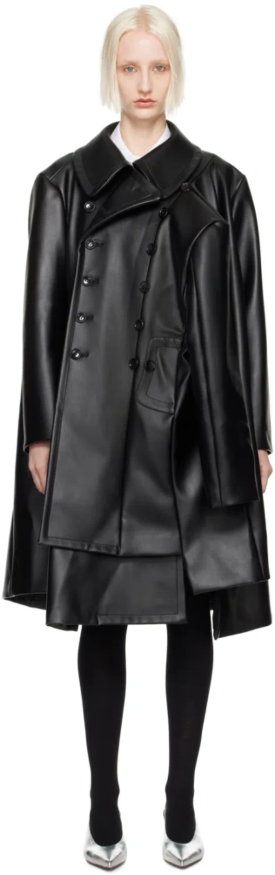 Comme Des Garçons Black Asymmetrical Faux-leather Coat In 1 Black