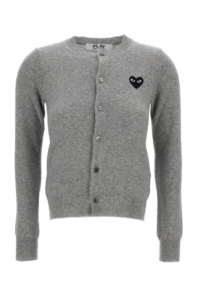 Comme Des Garçons Black Black Emblem Wool Round-neck Cardigan In Grey