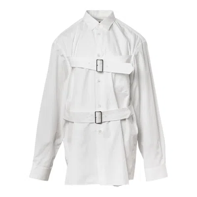 Comme Des Garcons Black Cotton Buckled Long Sleeve Shirt In White
