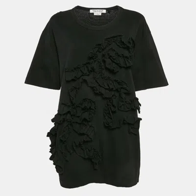 Pre-owned Comme Des Garçons Black Cotton Ruffle Detail T-shirt L
