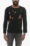 Comme Des Garçons Black Crew Neck Distressed Wool Pullover