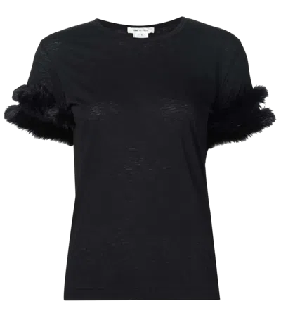 Comme Des Garçons Black Crew Neck Fur Sleeves T-shirt In Blue